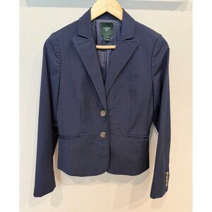 J. Crew Women's Pinstripe Navy Blue Blazer Size 4 Collared Long Sleeves Career
